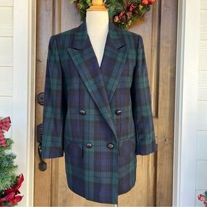 Elegant Green and Blue Plaid Women's Blazer